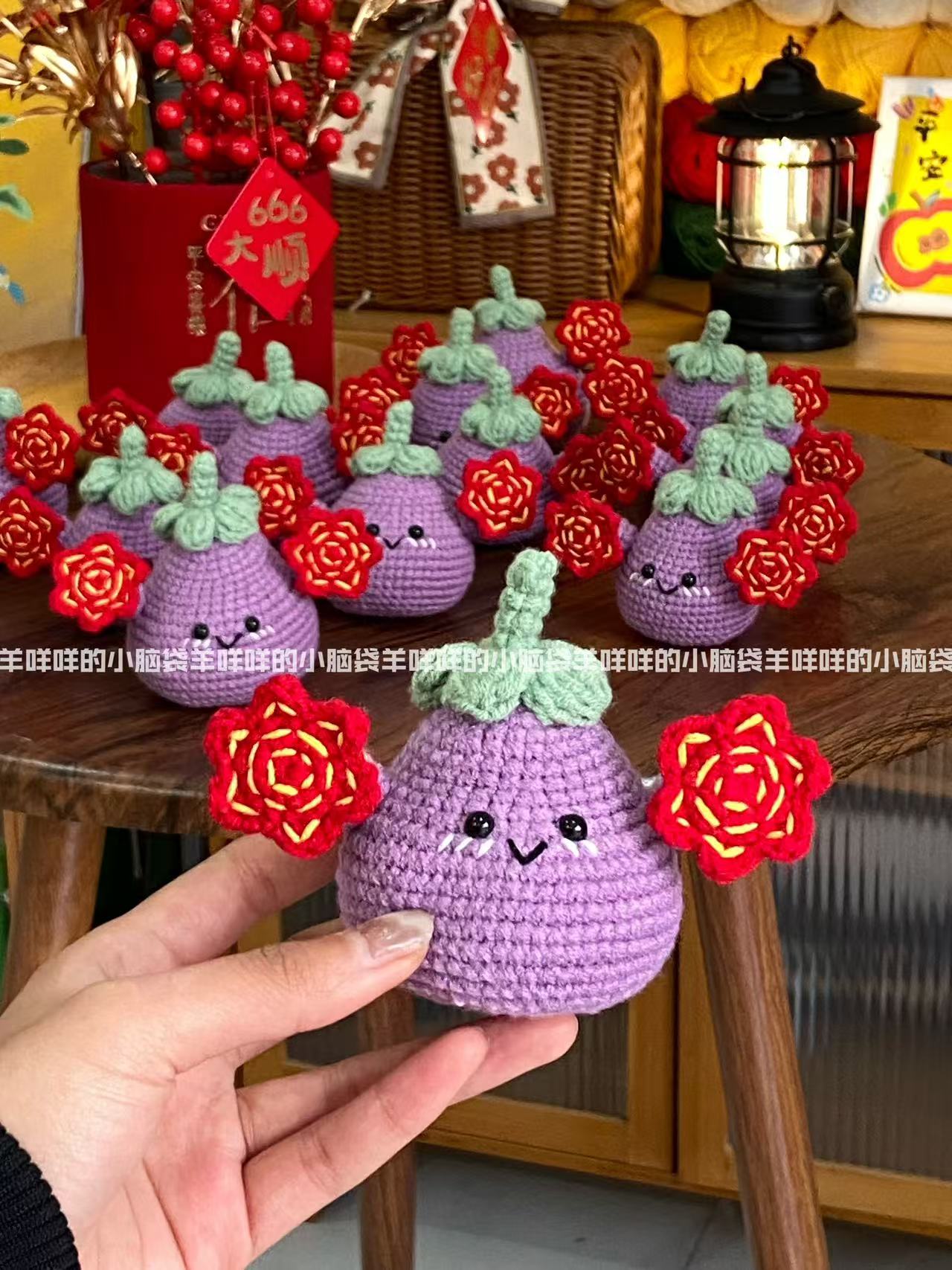 DIY茄子转手绢二人转蔬菜搞怪玩偶毛线编织材料包钩针零基础创意