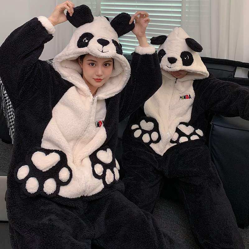 情侣睡衣女加厚连体珊瑚绒冬季可爱动物法兰绒大码男款家居服