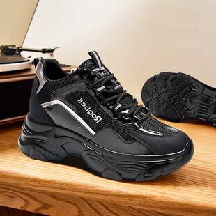 全黑色老爹鞋女款休闲运动春秋季内增高夏款妈妈软底旅游