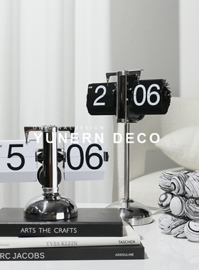 现代简约轻奢样板房间软装饰品家居客厅卧室桌面创意翻页时钟摆件