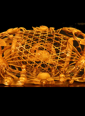 【潮元素】收藏品潮州木雕 龙虾 蟹篓卧篓 纯手工立体镂空雕刻