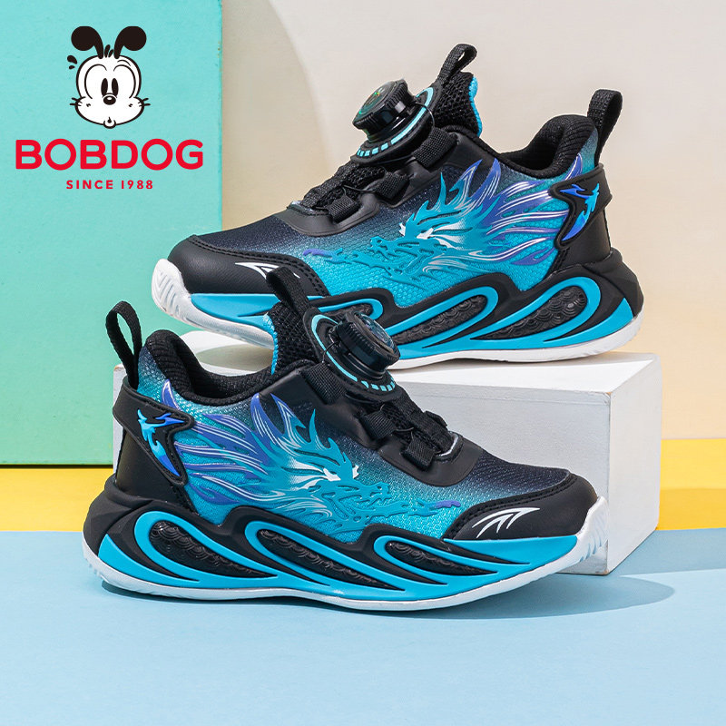 巴布豆童鞋春款男童防磕防撞运动鞋大童旋转纽扣跑步鞋儿童鞋子