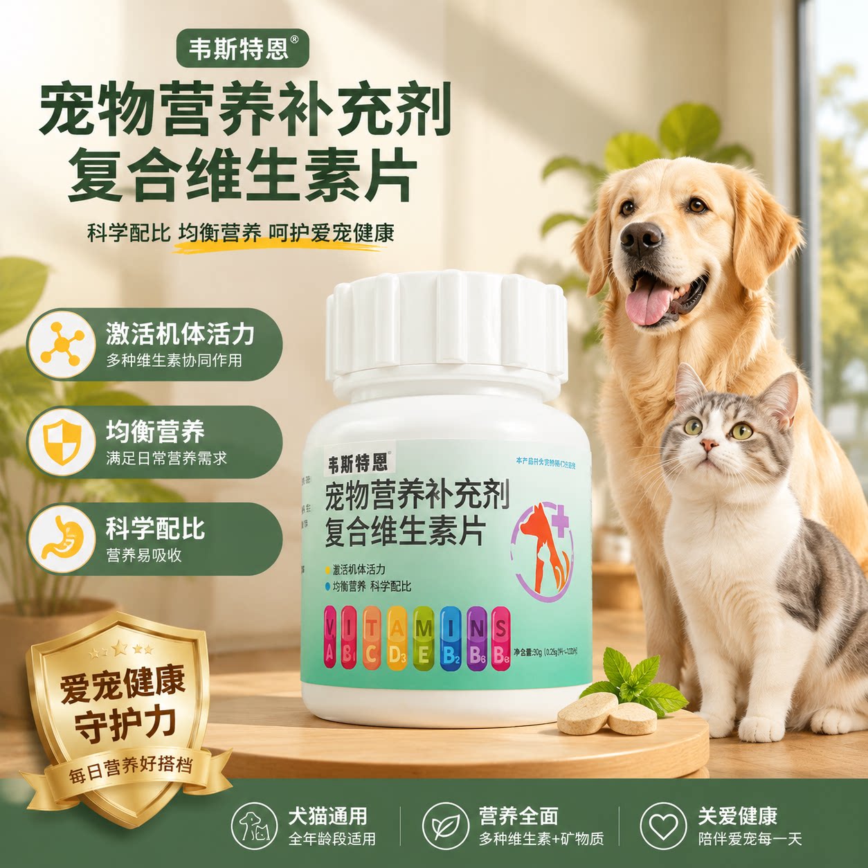 韦斯特恩猫狗多维营养犬猫通用复合维生素日常食补片营养补充剂