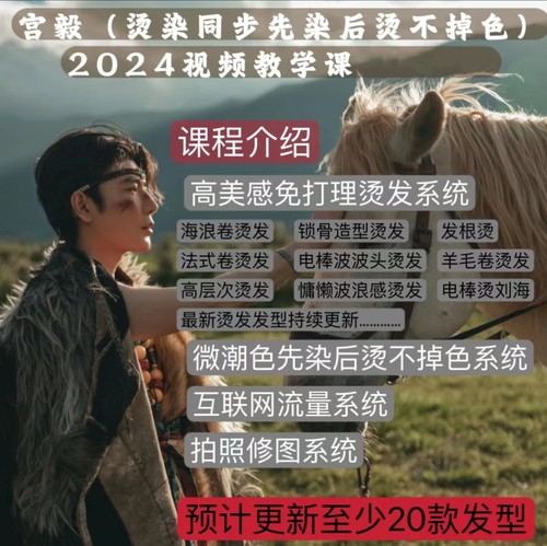 2024宫毅烫染一体课烫发发型染发不掉色教程微潮色拍照修图课程