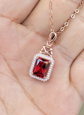 天然莫桑比克酒红色雷迪恩石榴石镀玫瑰金色925银托镶嵌配925银链