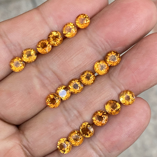 天然巴西黄水晶裸石戒面圆钻刻面5--6mm镶嵌配石火彩好钻戒指项坠