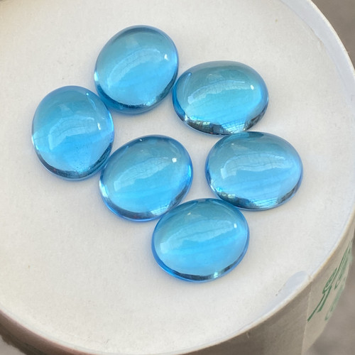 路兴珠宝 天然素面蛋面圆形裸石 瑞士蓝托帕石蓝黄玉10x12mm 戒指