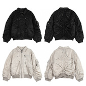 BlueSky跨境Thug club星月铆钉金属拉链Bomber飞行夹克小众重磅