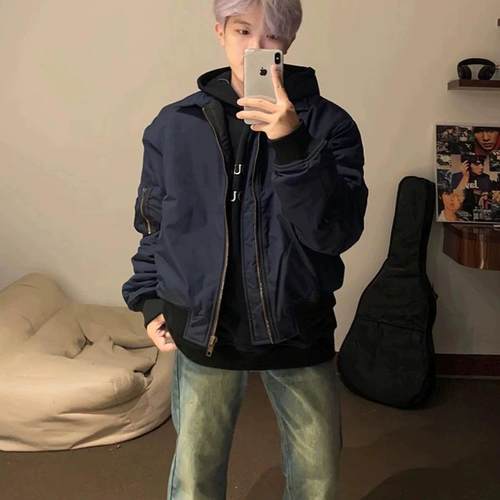 藏青色飞行员外套网红同款