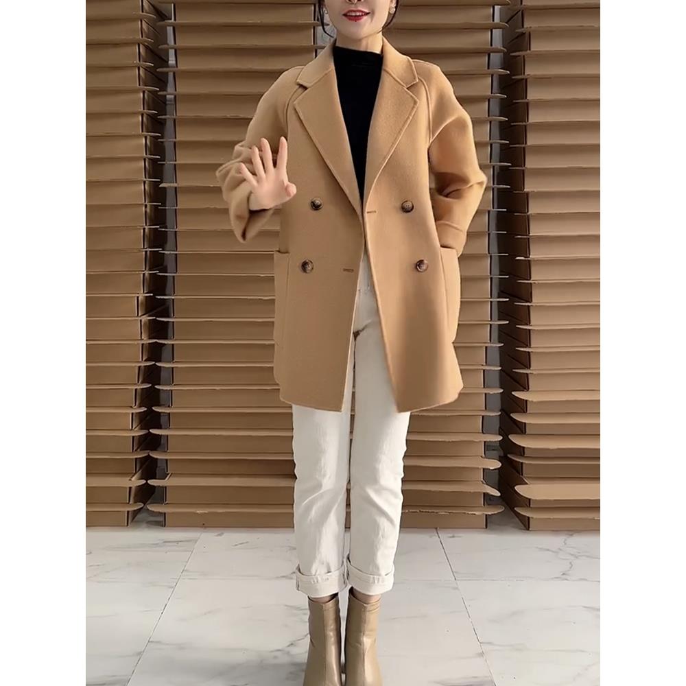 双面羊绒大衣女小个子秋冬季高级感短款宽松呢子羊毛西装毛呢外套