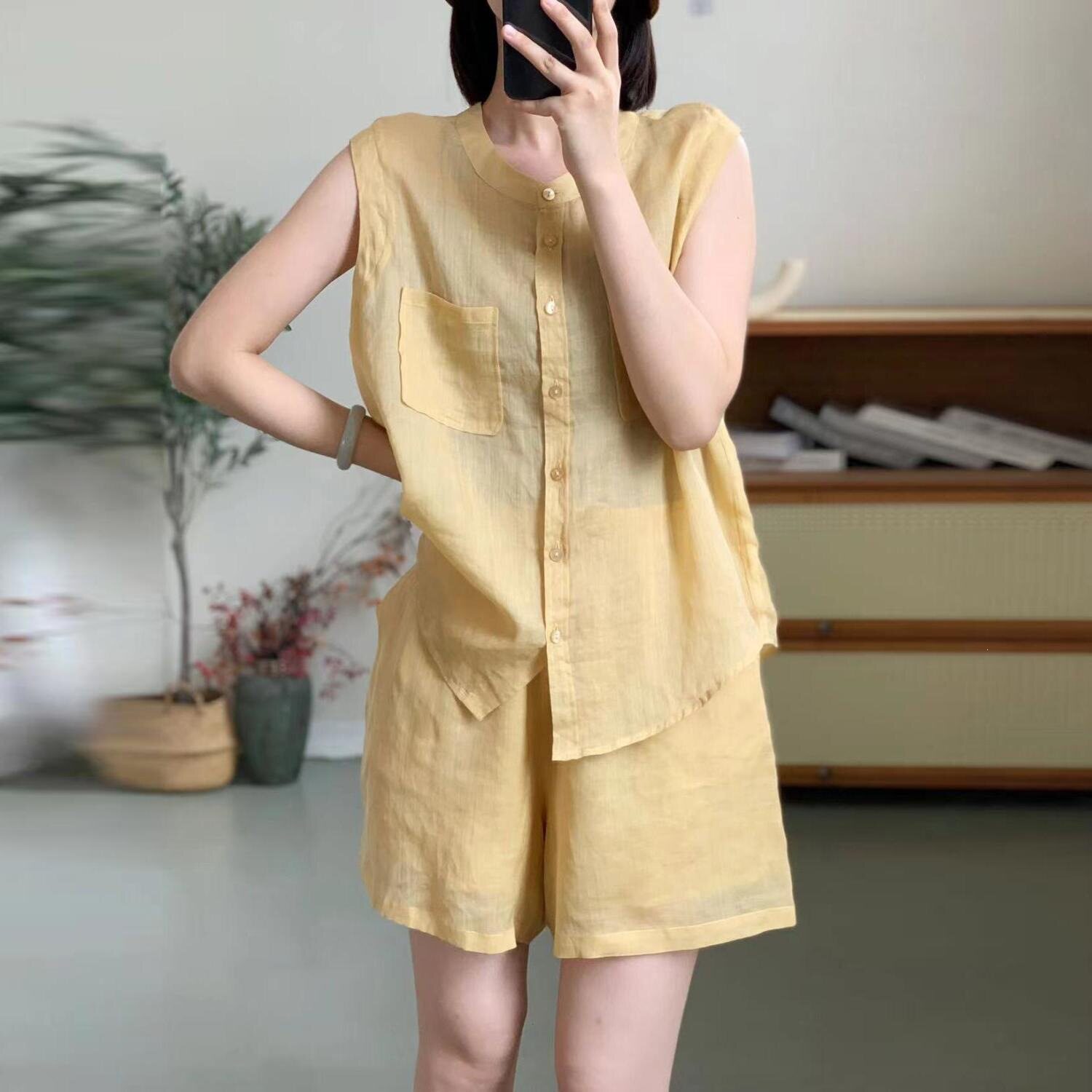 纯色时尚小资背心马甲套装女2026夏天高级减龄气质上衣短裤两件套