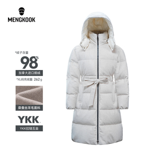 MENGKOOK加拿大进口98鹅绒 桑蚕丝羊毛面料YKK拉链9105 女士中长款