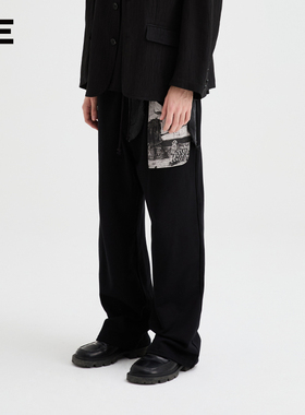 Organic Emotion休闲长裤拼接解构设计宽松廓形直筒全棉针织裤 OE