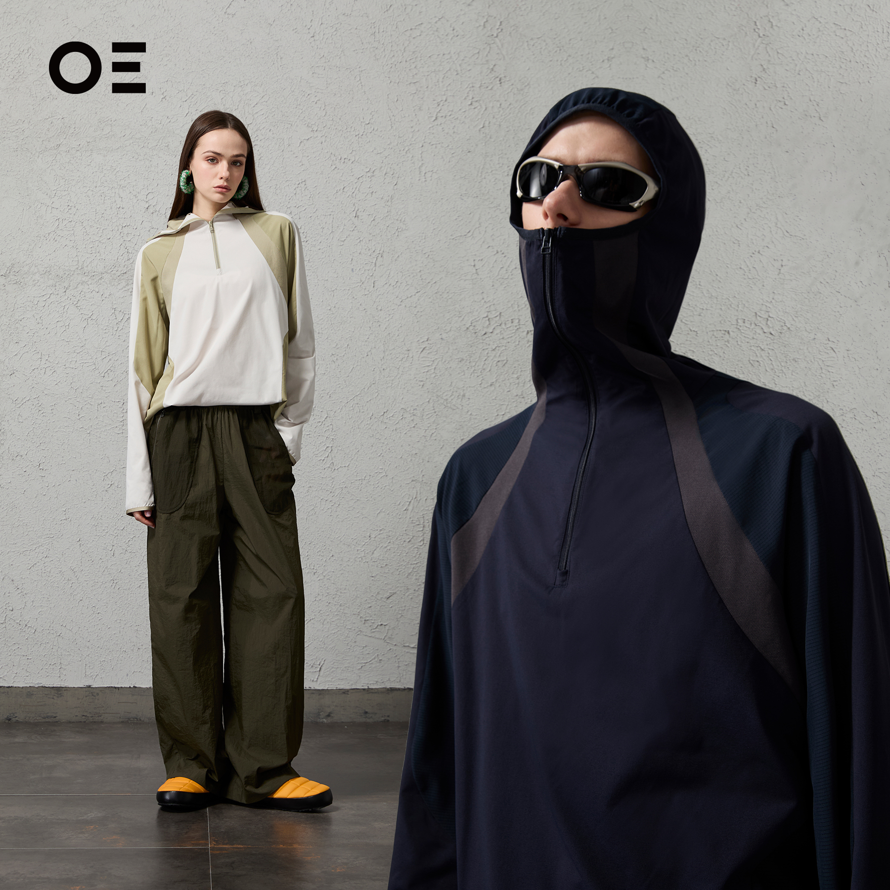 结构分割连帽情侣款休闲连帽长袖