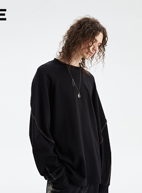 Organic Emotion插肩袖卫衣黑色装饰线解构圆领宽松 OE原始情绪