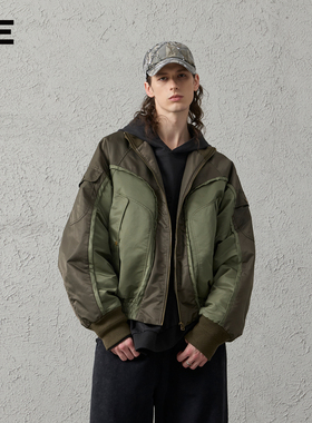 ORGANIC EMOTION立体解构拼接羽绒服MA-1飞行员羽绒夹克外套冬OE