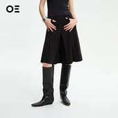 半裙女 裙A字型宽松廓形打褶西装 EMOTION黑色百褶裤 ORGANIC