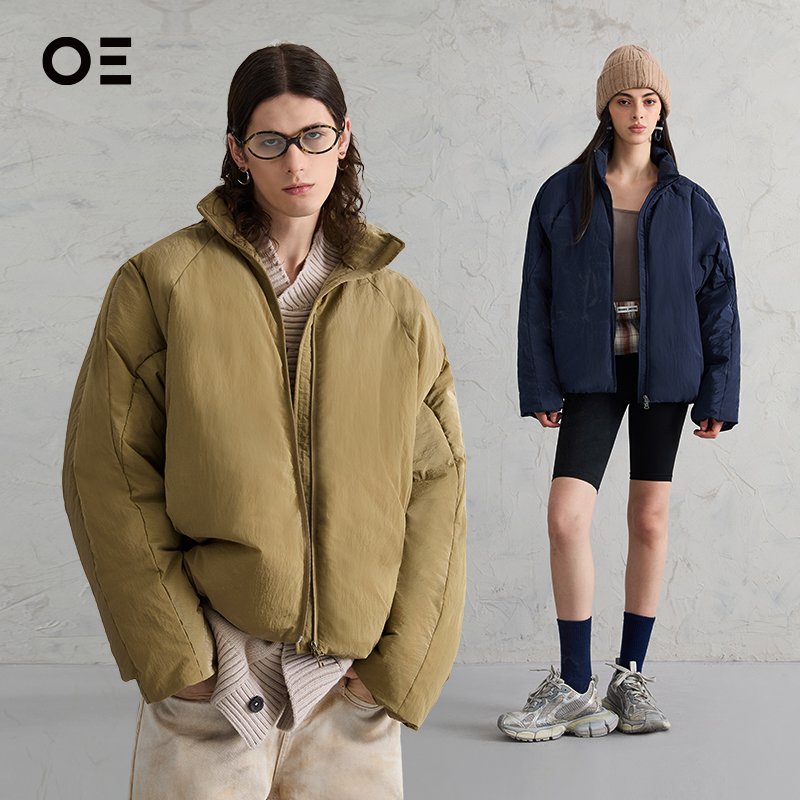 结构分割蝙蝠袖短款防水羽绒服