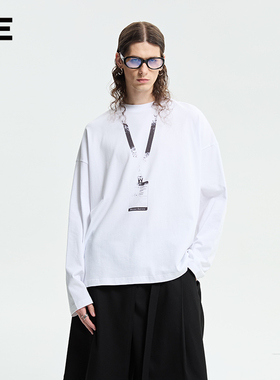 ORGANIC EMOTION长袖T恤数码直喷工牌印花落肩宽松休闲上衣男女OE