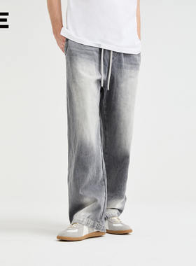 【明星同款】Organic Emotion直筒喷码骝水洗渐变冰蓝色牛仔裤OE