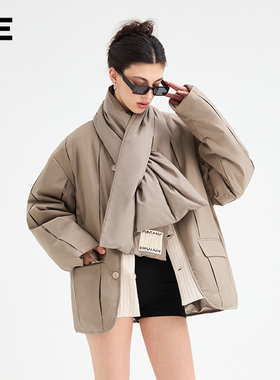 Organic Emotion西装式针织拼接三防特氟龙羽绒服附围巾 OE