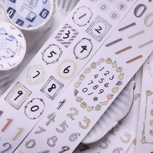 小白家文创盐铺新品彩条数字轻复古盐系文字和纸PET模切手帐胶带
