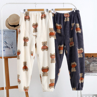新品冬季加大码孕妇家居裤法兰绒加绒腰围松紧可调孕妇裤200斤穿