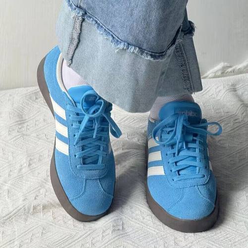 阿迪达斯adidas女男款运动鞋VL court蓝复古低帮板鞋休闲鞋JI0496