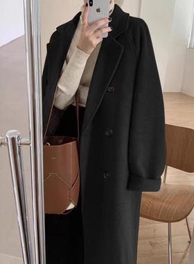 双面羊绒大衣女中长款2025秋冬新款宽松韩版羊毛呢子外套高端黑色