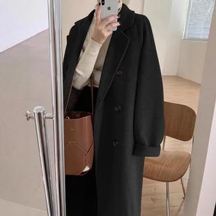 双面羊绒大衣女中长款2025秋冬新款宽松韩版羊毛呢子外套高端黑色