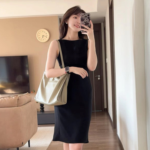 日本进口醋酸连衣裙高级感小黑裙