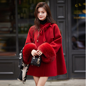 红色斗篷大衣女短款 2025秋冬季 高级感复古宽松羊毛双面呢外套结婚