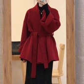 红色大衣女短款 双面羊绒2025秋冬季 高级感复古小个子毛呢外套结婚