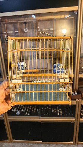 南京绣眼鸟笼鸟具 扎金线牛骨海浪门花亮笼全配如图