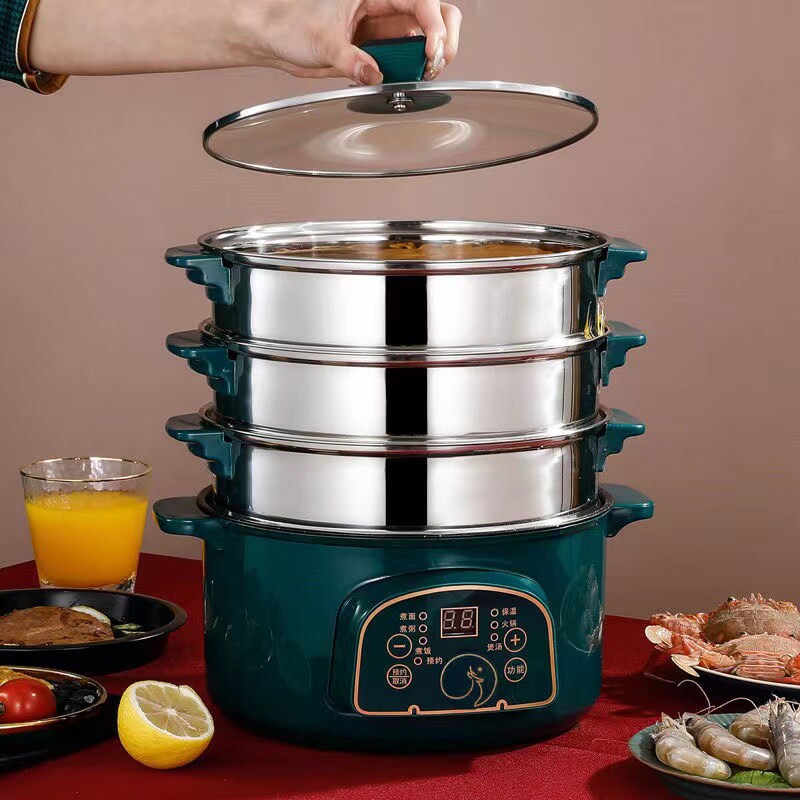 电蒸锅多功能家用大容量预约定时能三层电蒸笼多层蒸馒头蒸煮锅智