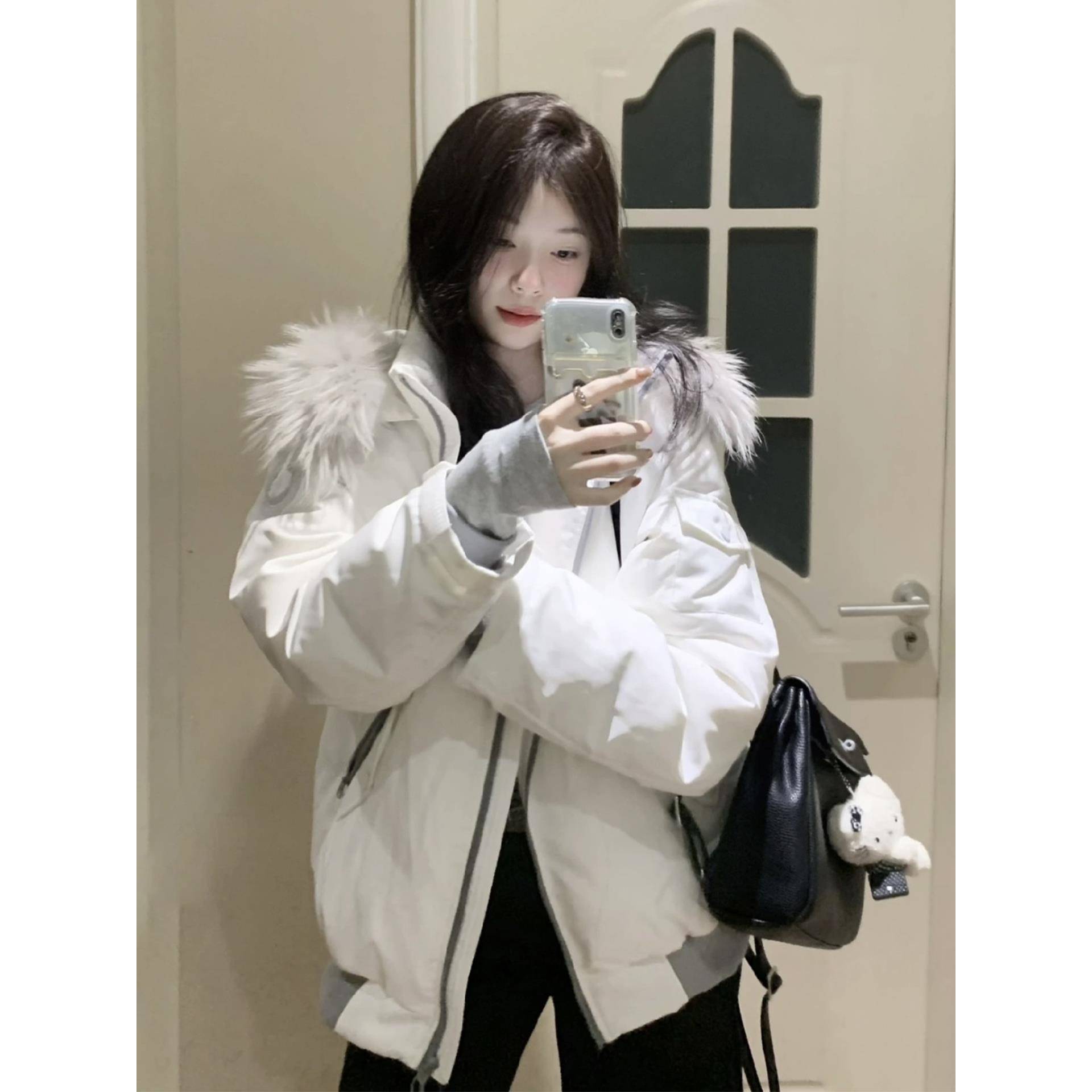 派克服2025新款韩系大毛领棉服女冬季加厚外套保暖棉衣棉袄小个子