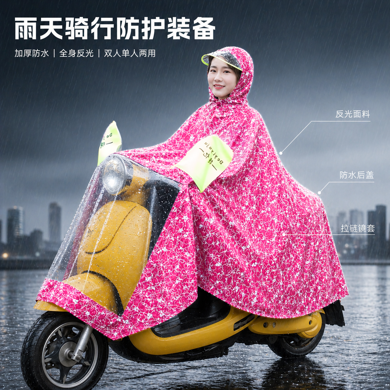 得亿雨衣电动车电瓶车摩托车双人骑行防暴雨时尚韩国防水加厚