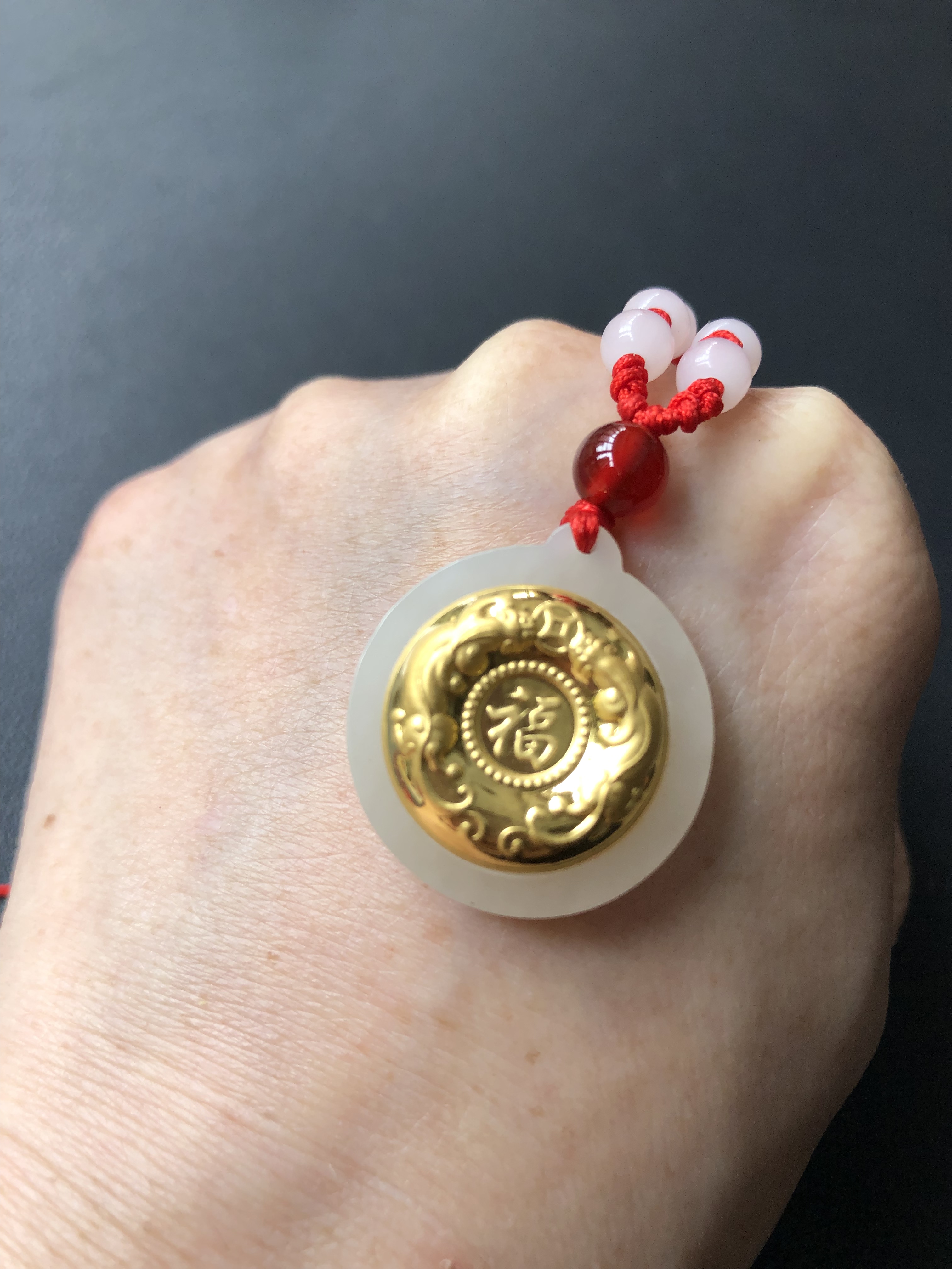 金镶玉平安扣吊坠天然和田玉福字挂件黄金玉石玉佩男女款坠子项链