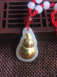 金镶玉葫芦吊坠天然和田玉福禄挂件黄金玉石玉佩正品 项链附证书