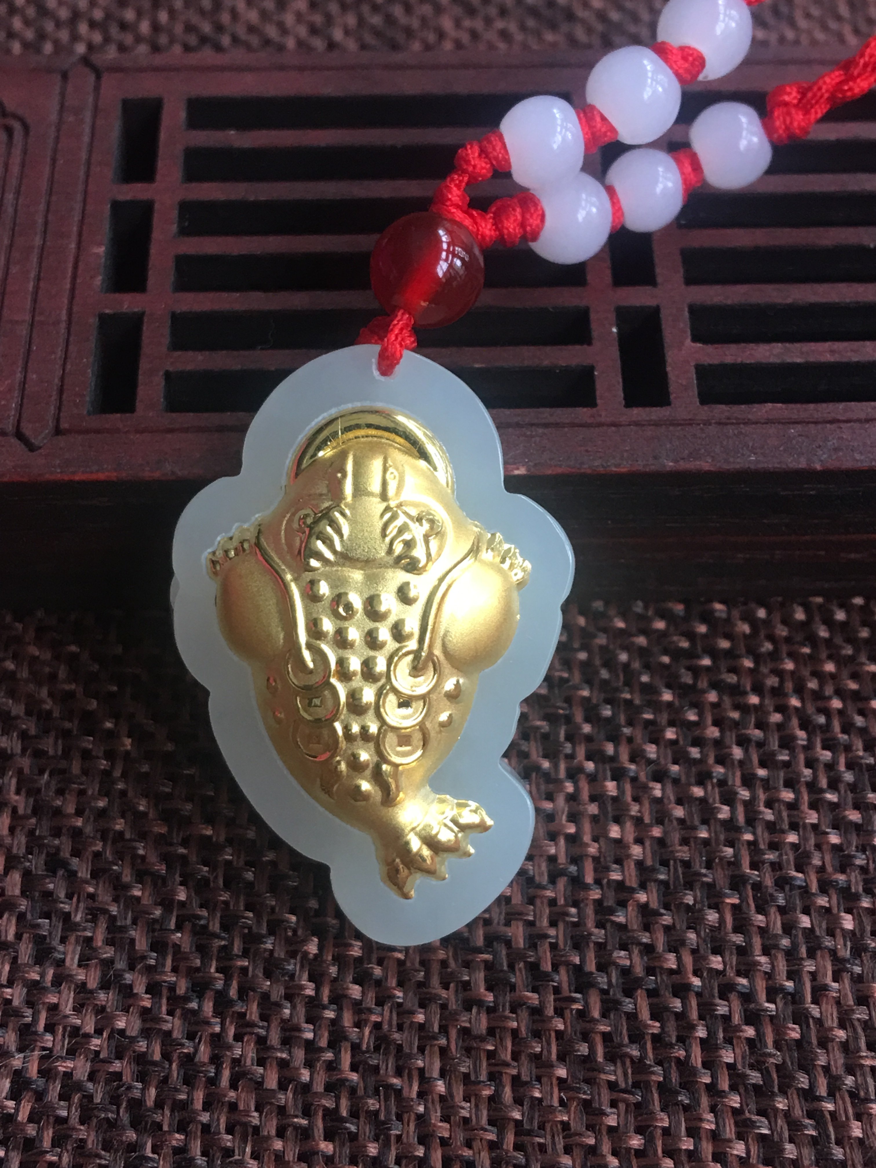 天然和田玉三足金蟾吊坠金镶玉挂件足金玉石正品玉佩男女款项链