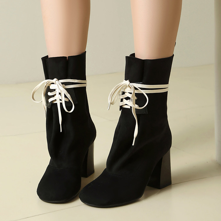 短靴女2025秋冬季外贸时装靴绑带外贸磨砂女鞋女靴欧美风