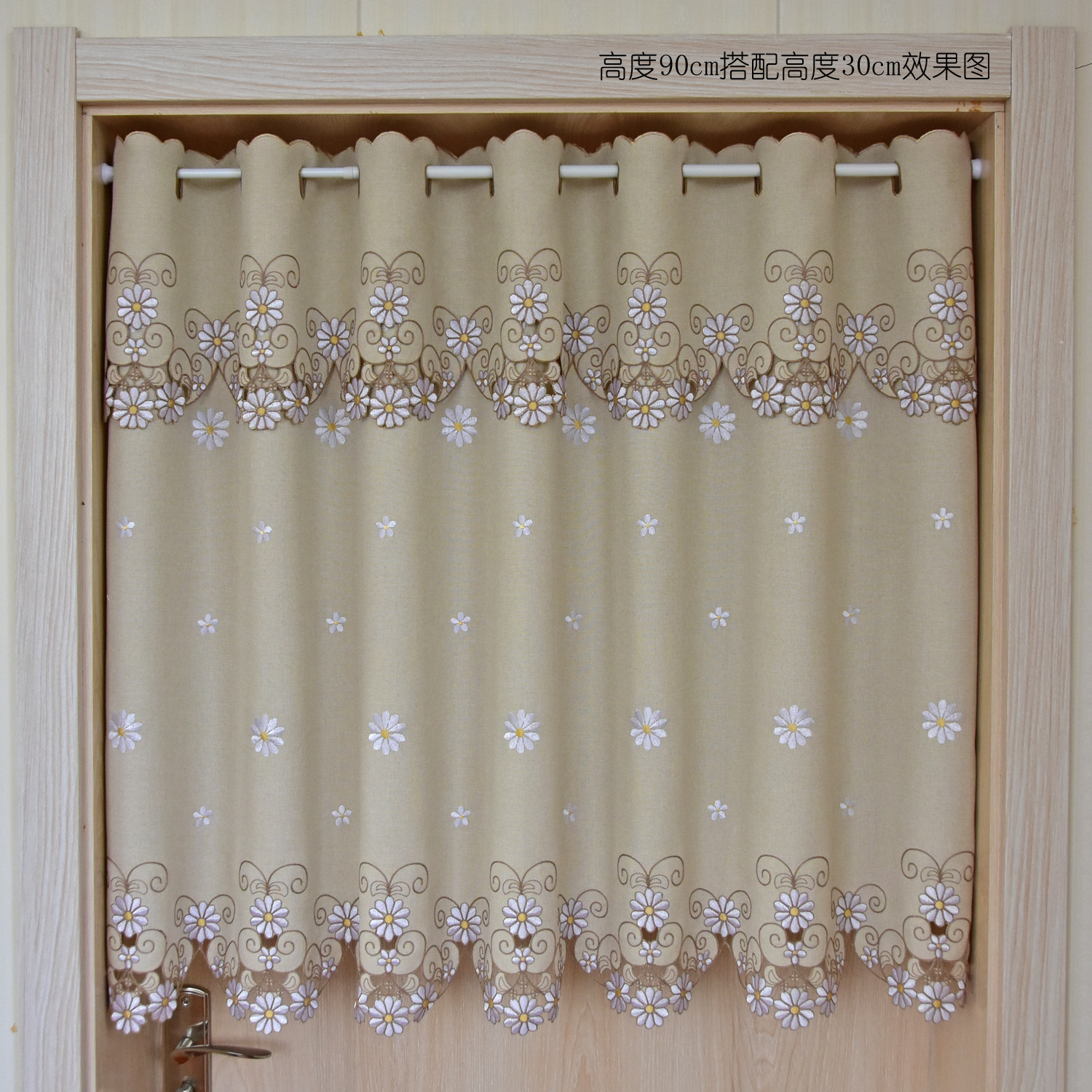 美式半遮光穿杆半帘刺绣布艺咖啡帘飘窗帘厨房门帘遮阳帘装饰窗帘