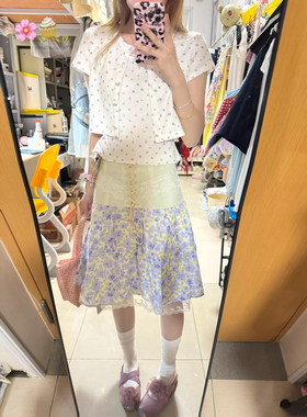 silvernorthlake 法式仙女紫色碎花半身裙女夏重工拼接a字中长裙