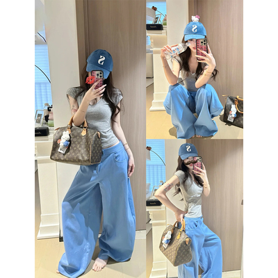 SUNONEONE慵懒风松弛感弯刀阔腿裤女夏新款设计感轻薄百搭休闲裤