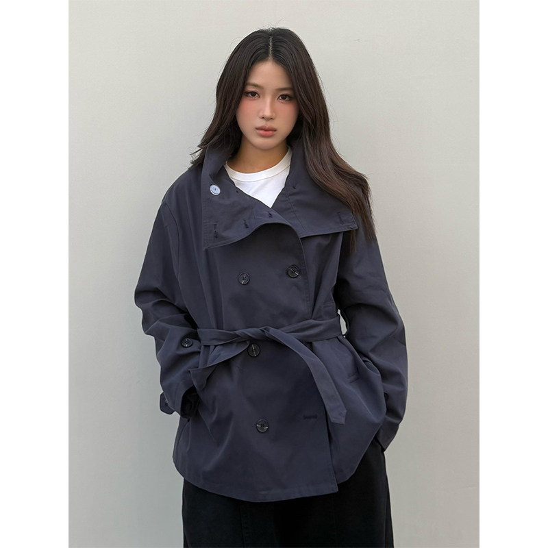 HEYABC 悉尼晨雾复古立领短款风衣女2025百搭慵懒风休闲宽松外套