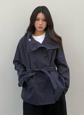 HEYABC 悉尼晨雾复古立领短款风衣女2025百搭慵懒风休闲宽松外套