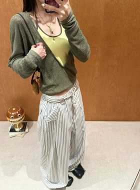 RUNWAY TICKET美式复古慵懒条纹休闲裤女夏季薄款松弛感阔腿长裤