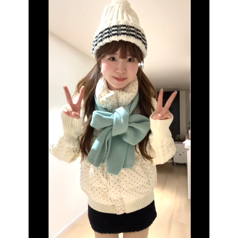 H2AN1 STUDIO波点针织拼接长袖面包服短款外套女防寒保暖加厚棉服