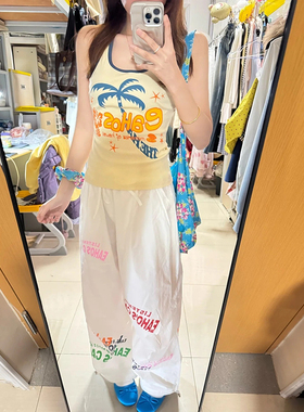 EAHO美式复古简约字母印花抽绳阔腿裤女宽松休闲伞兵裤显瘦长裤潮