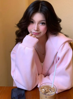 Archivum 美式粉色宽松大廓形感连帽套头卫衣女oversize厚外套潮